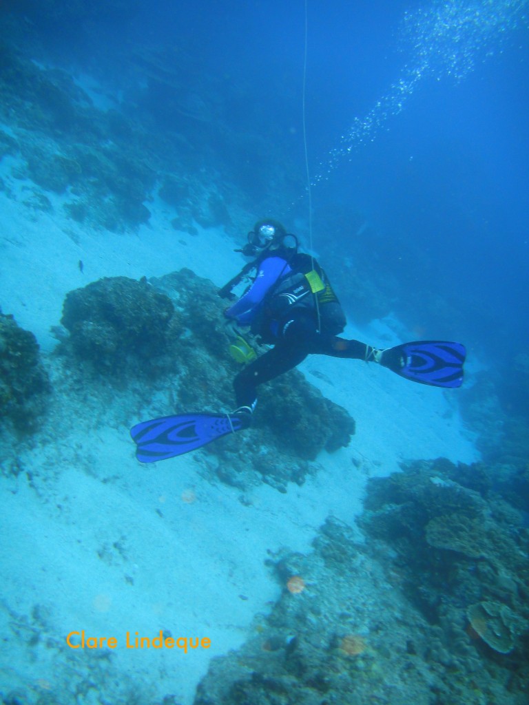 Divemaster Andrew: note his fins are tied on with string