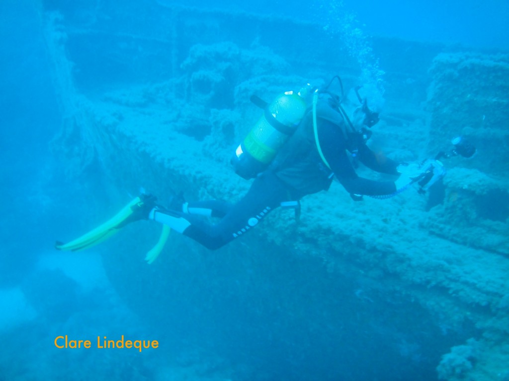 Tony swims over the bow of the Imperial Eagle