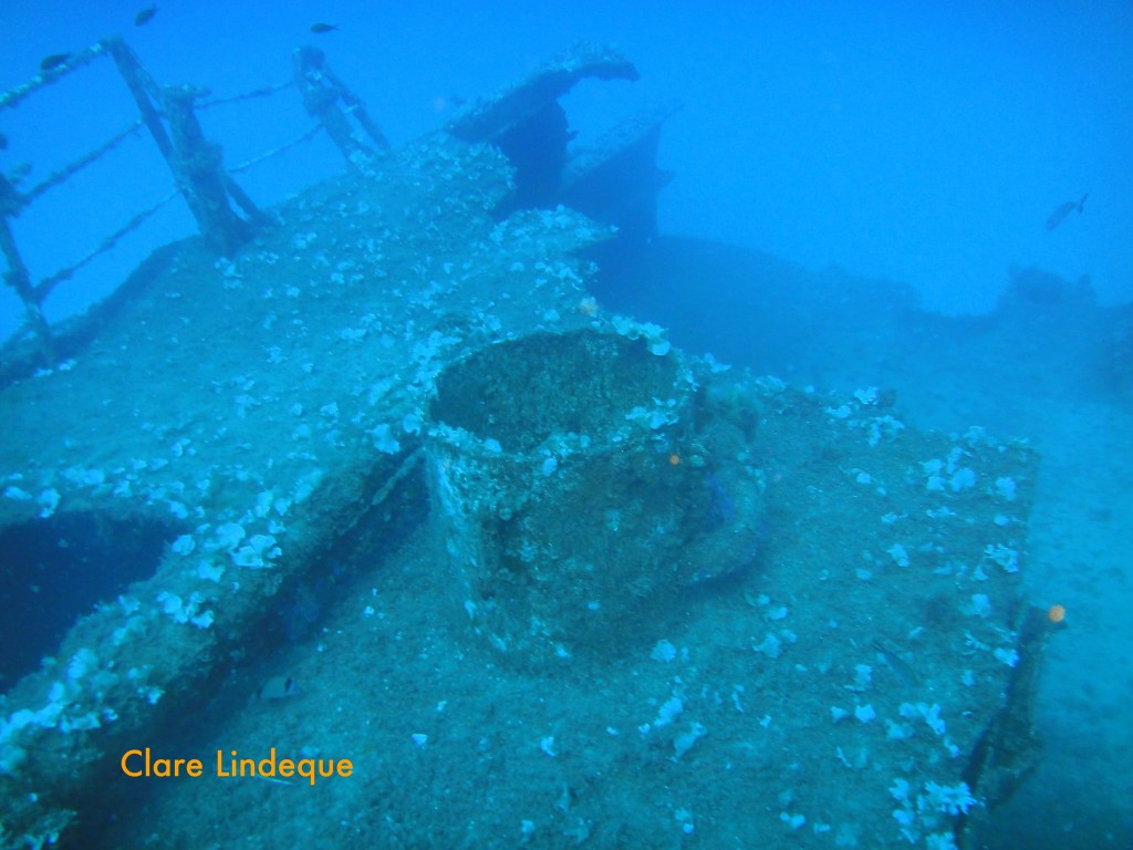 The jagged edge of the deck where the wreck split in two