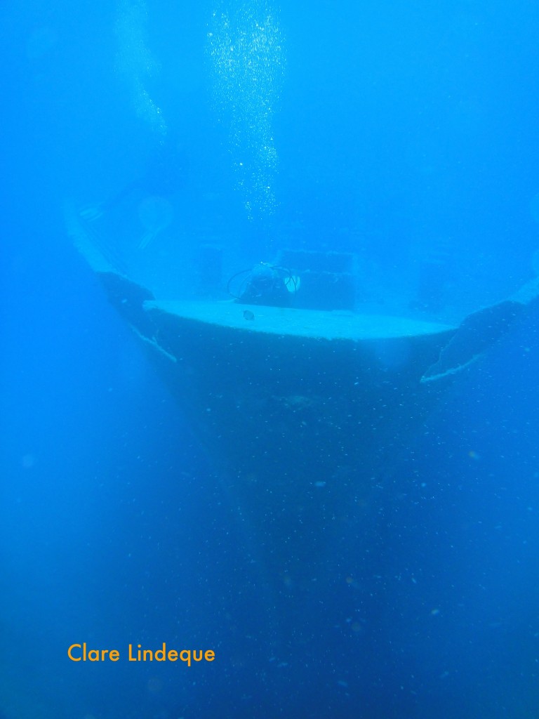 The bow of the Um El Faroud, with Tony and Sergey for scale