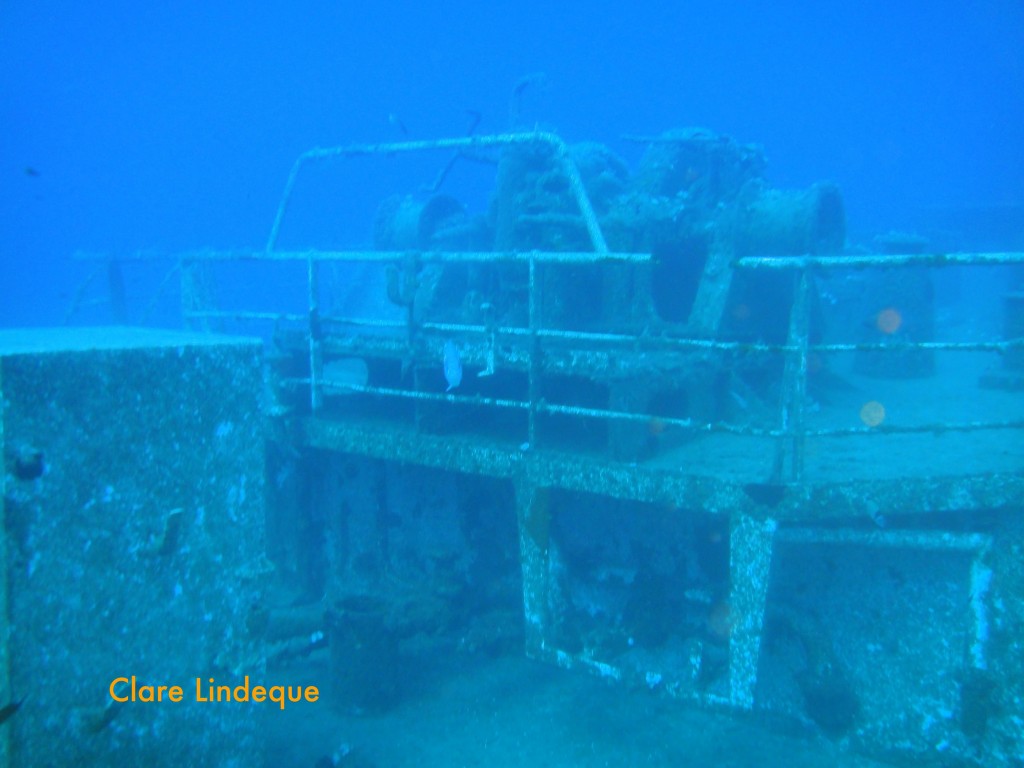 Winch drum on an upper level of the deck