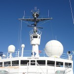 Radar and navigation equipment on top of the bridge