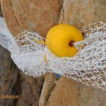 The yellow floats are secured to buoyant rope along the top of the net