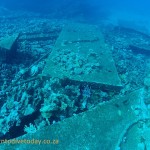 Sheets of wreckage on the coral