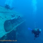 Swimming alongside a companionway