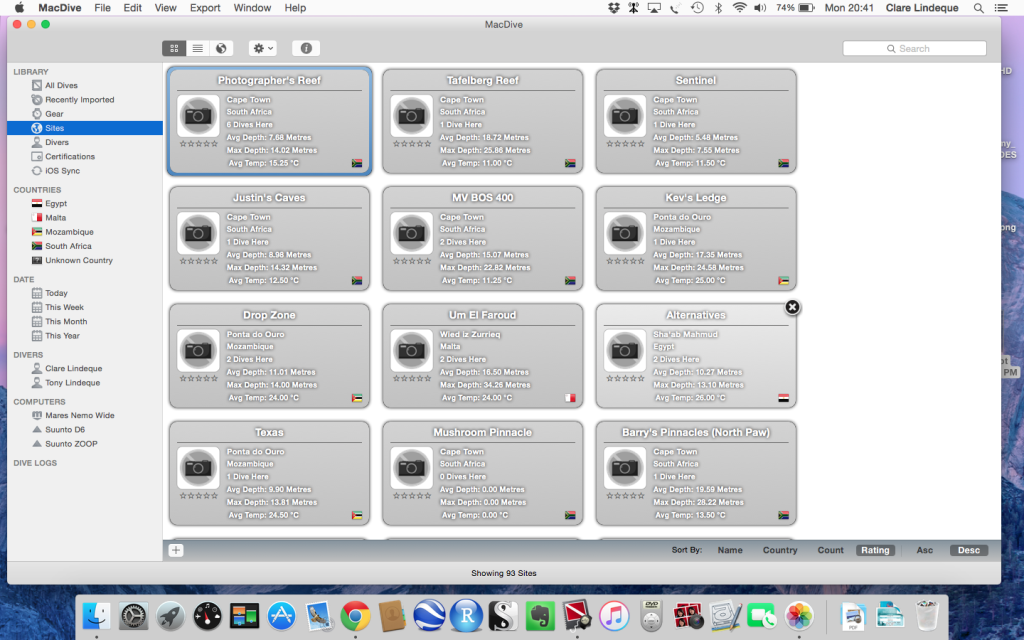 Dive site summaries in MacDive